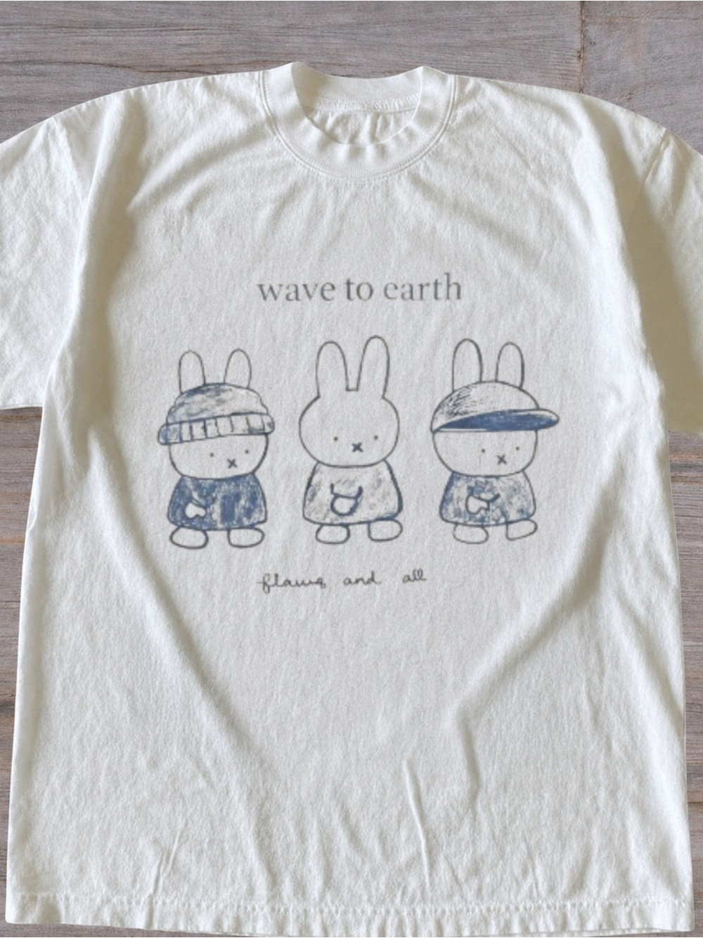 Gildan Cream Graphic Tee with Blue-Gray Bunny Trio